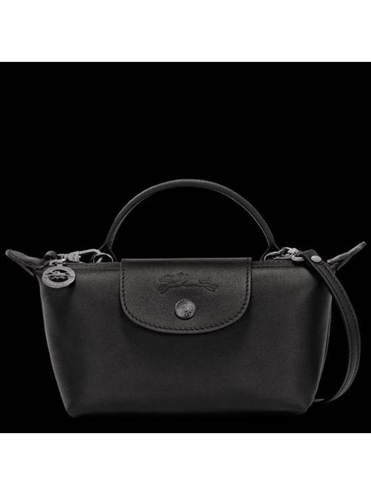 Le Pliage Logo Leather Tote Bag Black - LONGCHAMP - BALAAN 1