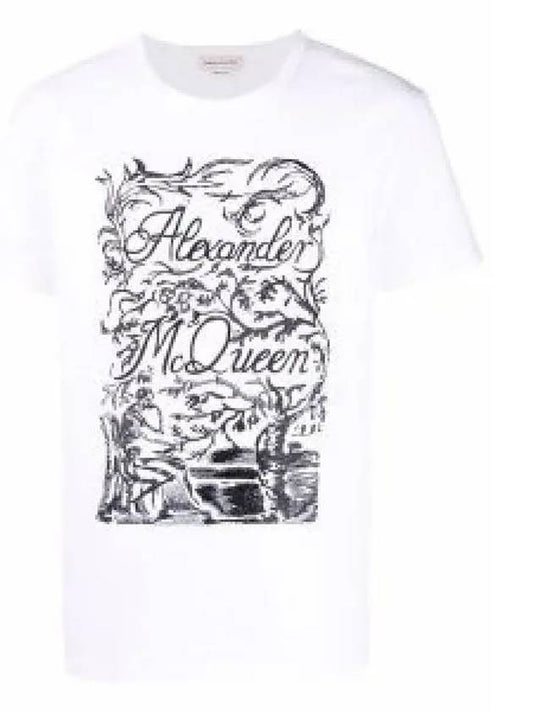 Logo Embroidery Print Short Sleeve T-Shirt White - ALEXANDER MCQUEEN - BALAAN 2