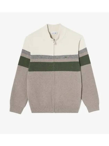 Men s high neck color block cardigan beige - LACOSTE - BALAAN 1