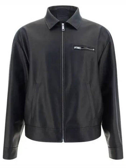 Triangle Logo Nappa Leather Zip Up Jacket Black - PRADA - BALAAN 2