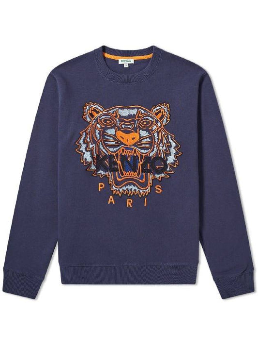 Embroidered Tiger Crew Neck Sweatshirt Navy - KENZO - BALAAN 1