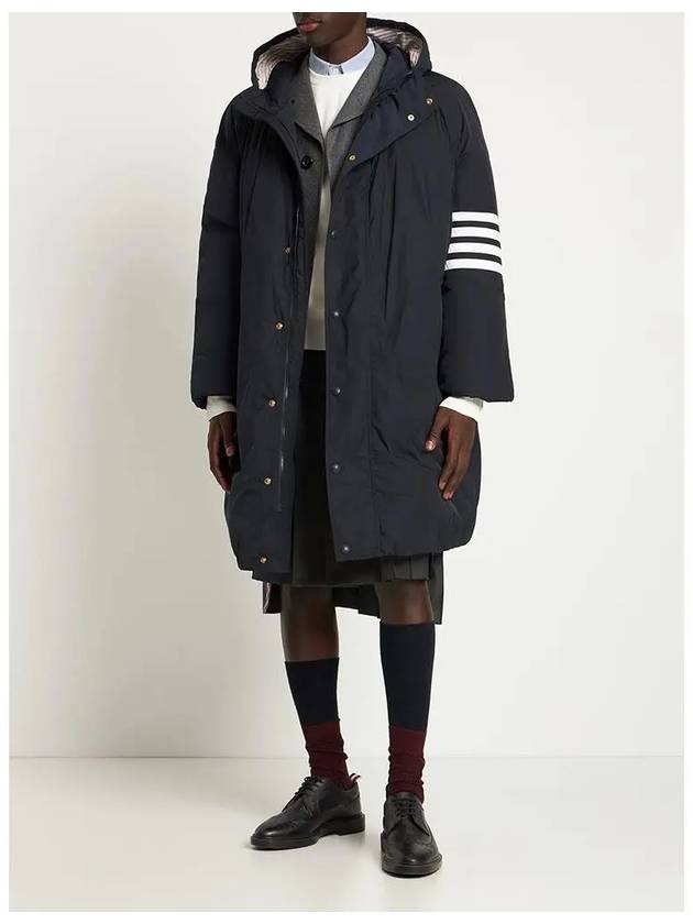 Men's 4 Bar Poly Twill Hooded Parka Navy - THOM BROWNE - BALAAN 5