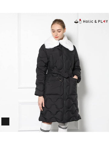 Women s wave quilting fur patch long length down jumper HD4WJP004 BK - HOLIC&PLAY - BALAAN 1