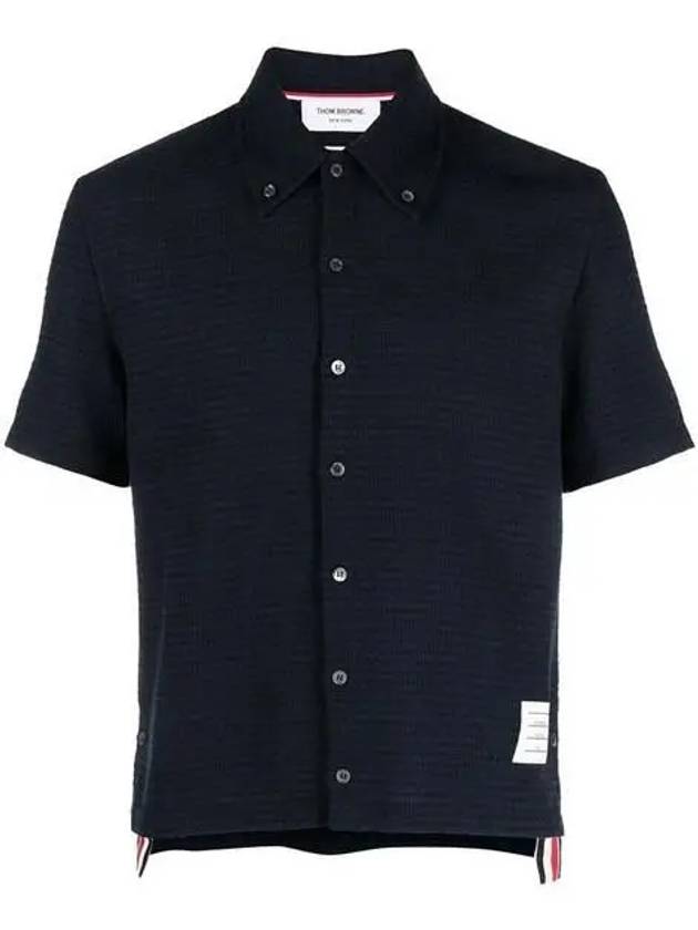 Men's RWB Tab Stripe Short Sleeve Shirt Navy - THOM BROWNE - BALAAN 3