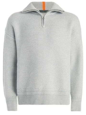 Ribbed Funnel Neck Quarter Zipper Merino Wool Knit Top Light Heather Grey - G/FORE - BALAAN 1