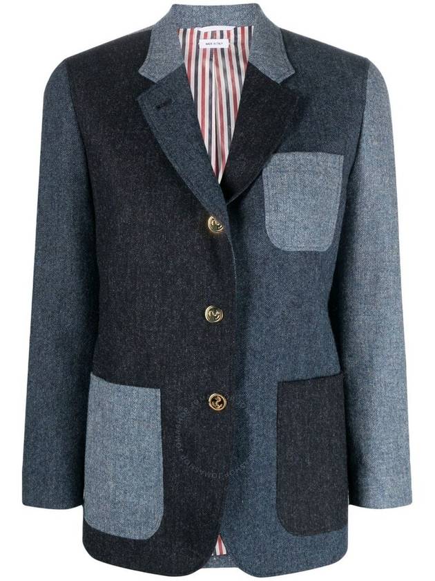 Thom Browne Ladies Navy Patchwork Donegal Tweed Blazer, Brand Size 36 (US Size 4) - THOM BROWNE - BALAAN 1