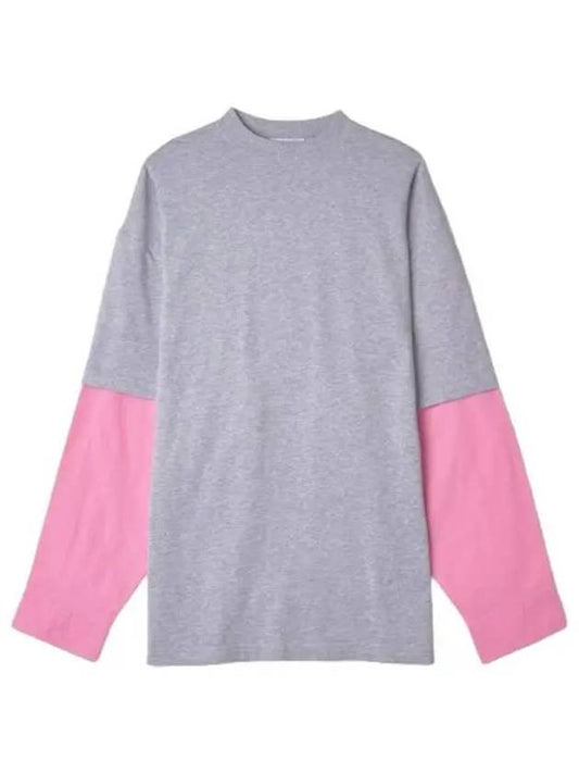Layered patch sleeve heather gray pink black long t shirt - BALENCIAGA - BALAAN 1