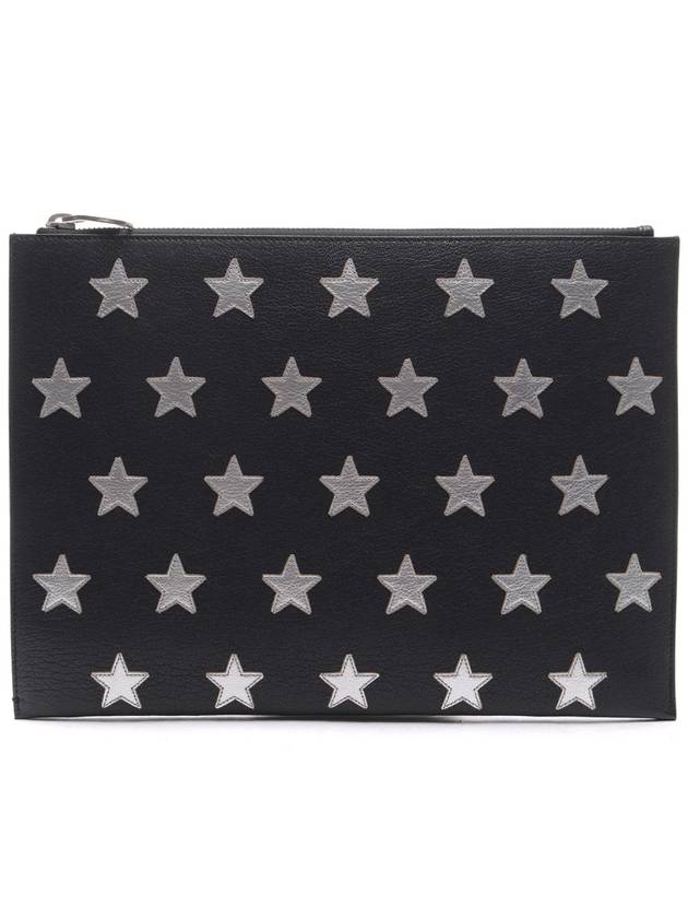 Star Patch Leather Clutch Bag Black - SAINT LAURENT - BALAAN 2