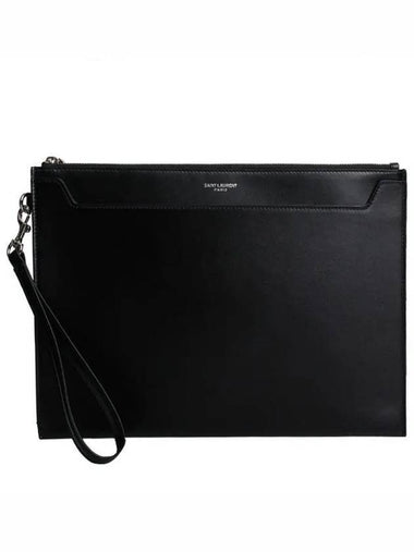 Classic Logo Strap Leather Clutch Bag Black - SAINT LAURENT - BALAAN 1