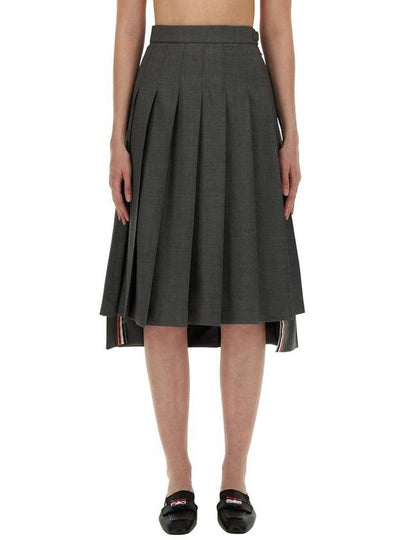 Super 120S Twill Below Knee Pleated Skirt Medium Grey - THOM BROWNE - BALAAN 2