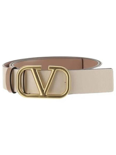 V Logo Signature Reversible Leather Belt Ivory - VALENTINO - BALAAN 1