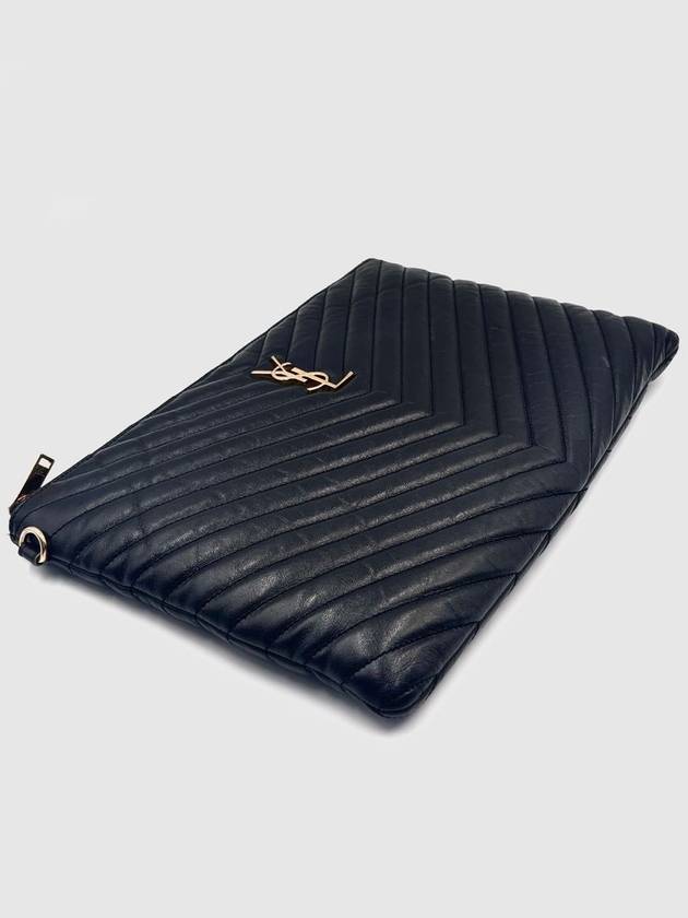 Monogram Chevron Black Clutch Bag - SAINT LAURENT - BALAAN 4