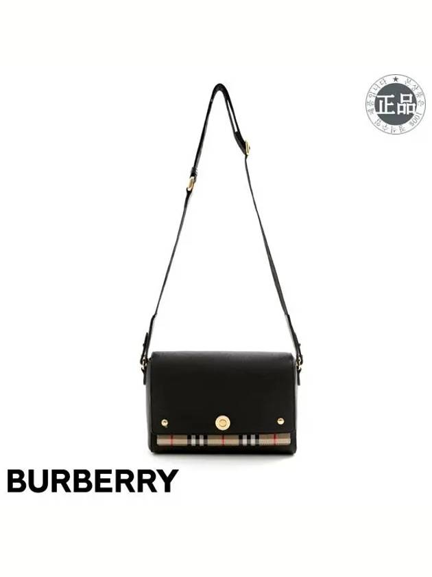 Leather and Vintage Check Note Crossbody Bag Black - BURBERRY - BALAAN 3