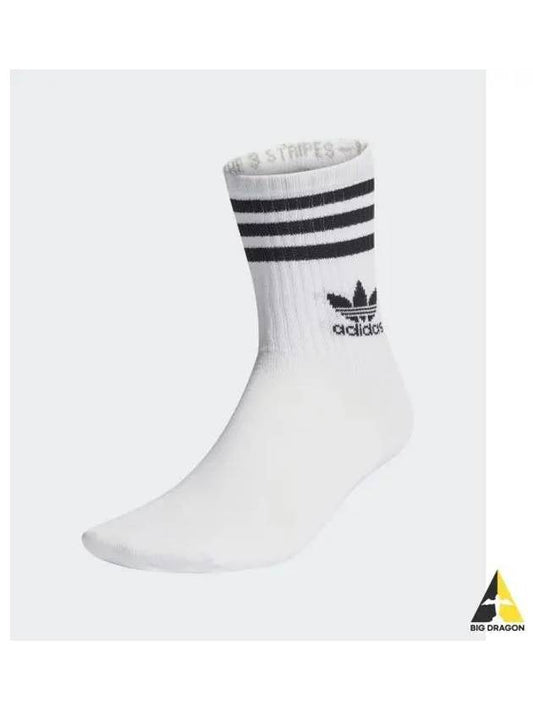 Logo Mid Cut Crew Socks 3 Pairs White - ADIDAS - BALAAN 2