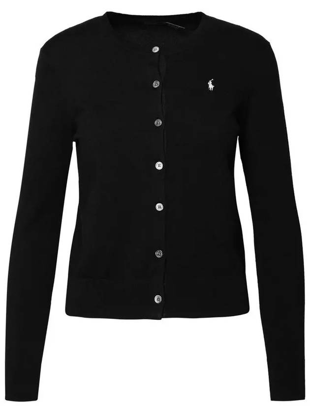 Women's Embroidered Logo Round Neck Cardigan Black - POLO RALPH LAUREN - BALAAN 3