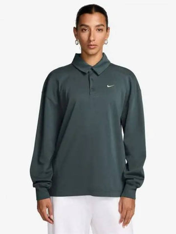 Women s Sportswear Essentials Oversized Long Sleeve Polo 338 - NIKE - BALAAN 1