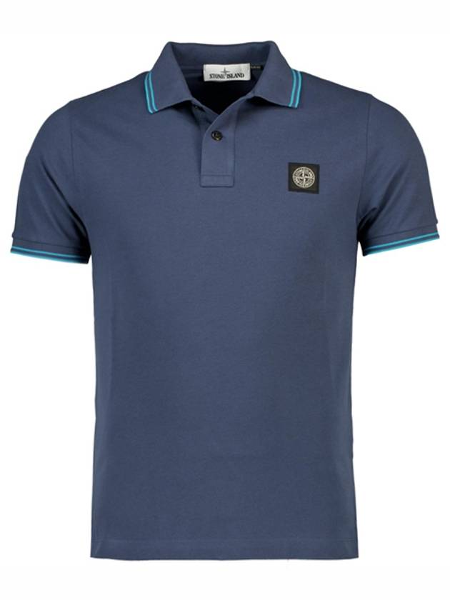 Men's Two Line Wappen Patch Cotton Short Sleeve Polo Shirt Dark Blue - STONE ISLAND - BALAAN 2