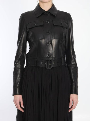 Leather Cropped Jacket - SAINT LAURENT - BALAAN 1