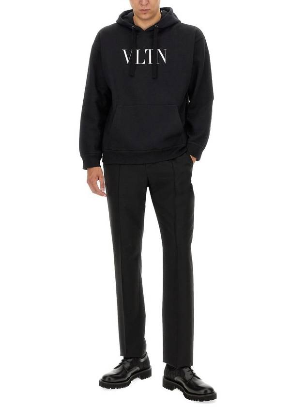 Logo Print Drawstring Hoodie Black - VALENTINO - BALAAN 3