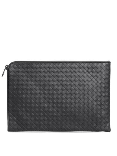 Intrecciato Weaving Zipper Medium Clutch Bag Grey - BOTTEGA VENETA - BALAAN 1