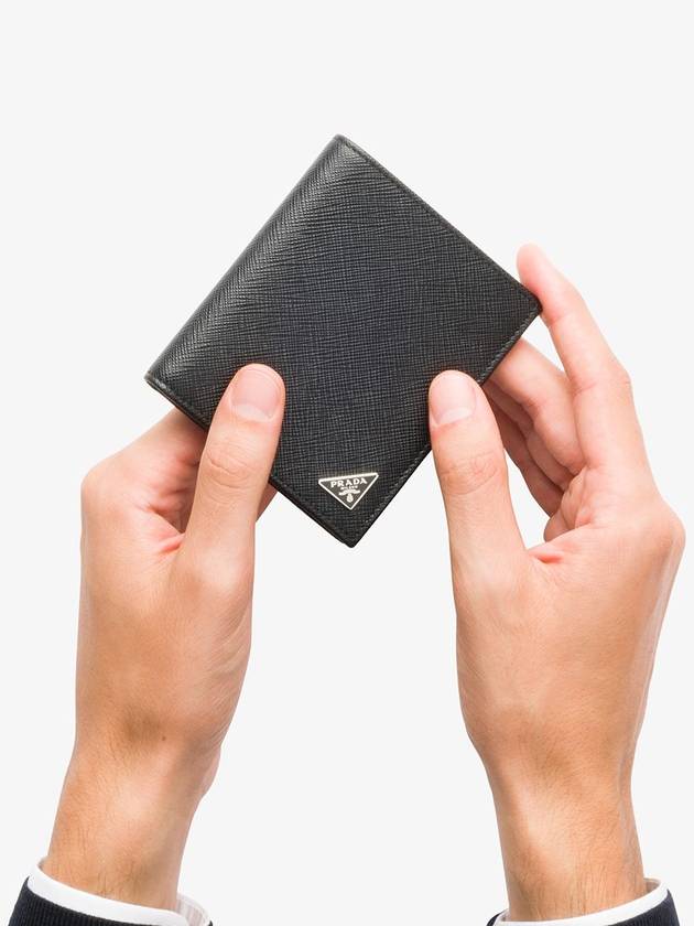 Triangular Logo Saffiano Half Wallet Black - PRADA - BALAAN 5