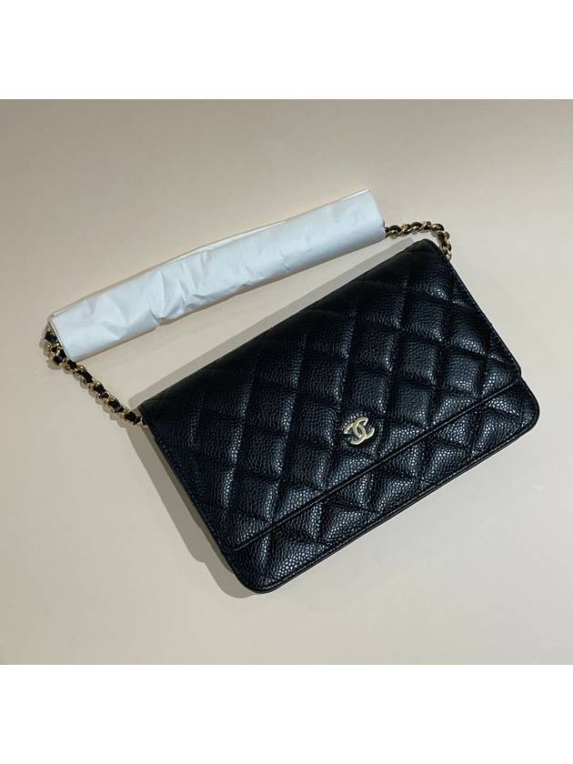 Classic Wallet On Chain Crossbody Bag Grained Calfskin Gold Black - CHANEL - BALAAN 3