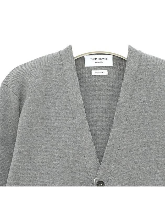 V-Neck Diagonal Armband Cardigan Grey - THOM BROWNE - BALAAN 4