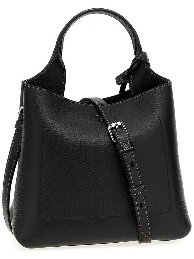 Logo Mini Leather Tote Bag Black - TOD'S - BALAAN 3