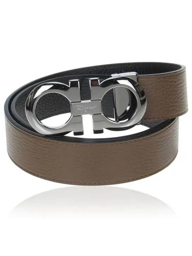 Gancini Reversible Adjustable Leather Belt Cane Sugar Brown Black - SALVATORE FERRAGAMO - BALAAN 2