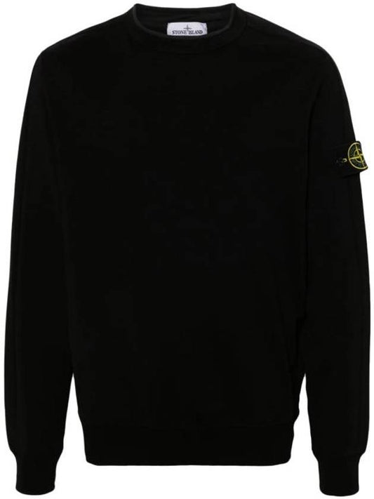 Logo Patch Crew Neck Cotton Sweatshirt Black - STONE ISLAND - BALAAN 1