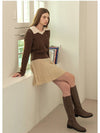 Women's Fluffy Open Collar Knit Top Brown - MICANE - BALAAN 6