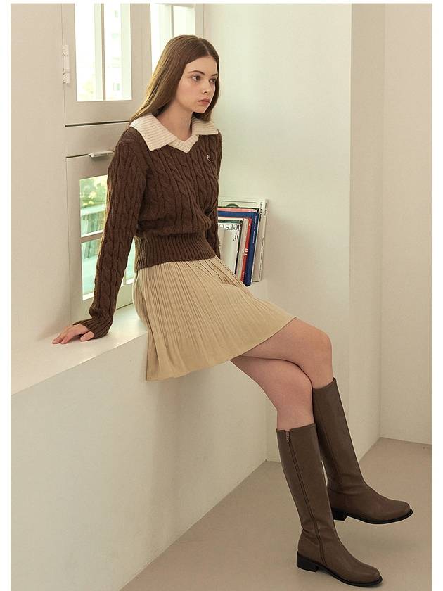 Women's Fluffy Open Collar Knit Top Brown - MICANE - BALAAN 6