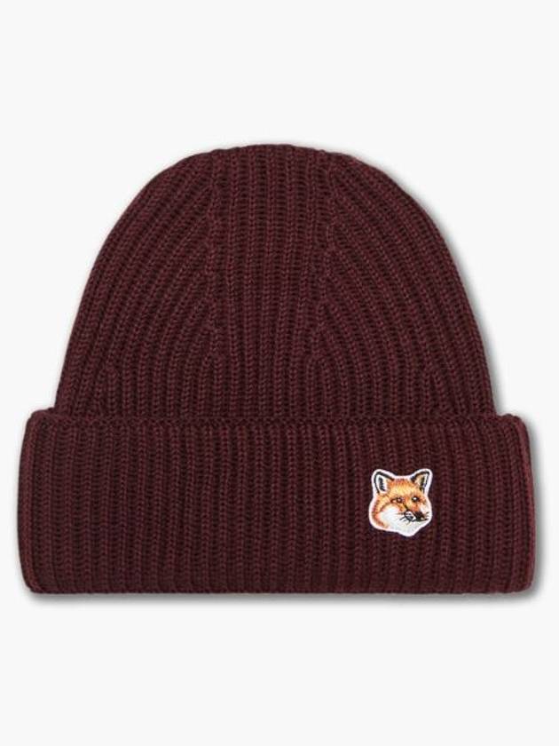 Fox Head Patch Ribbed Beanie Wine Lees - MAISON KITSUNE - BALAAN 2