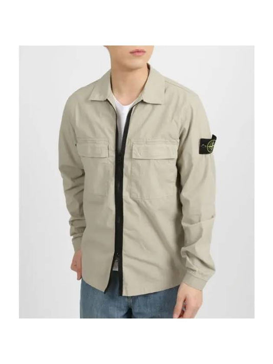 Zipper Regular Fit Cotton Overshirt Jacket Beige - STONE ISLAND - BALAAN 1