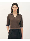 V-Neck Collar Cotton Knit Top Brown - JUN BY JUN K - BALAAN 1