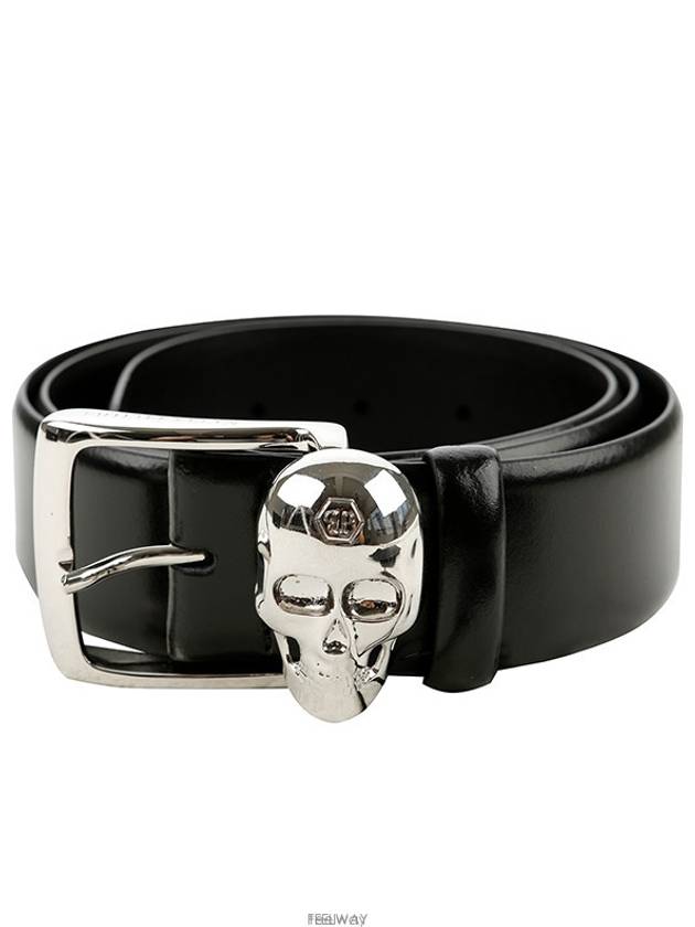 silver buckle skull leather belt black - PHILIPP PLEIN - BALAAN 2