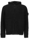 Men's Wappen Patch Handmade Feel Knit Zip Up Hoodie Black - STONE ISLAND - BALAAN 1