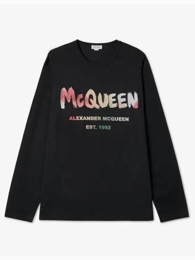 Graffiti Logo Print Crew Neck Sweatshirt Black - ALEXANDER MCQUEEN - BALAAN 2