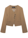 Colin Wool No-collar V-neck Diagonal Three Button Long Sleeve Crop Jacket Moss Brown COLIN40MB - RAMUSTUDIO - BALAAN 3