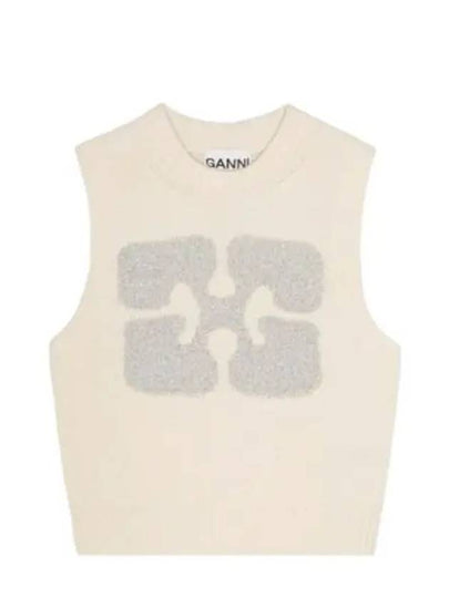 Graphic Wool Mix Vest Knit Top Egret - GANNI - BALAAN 2