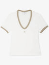 Courr ges Women s Contrast V neck White Heritage Tile Short Sleeve Tee 224JTS137 JS0070 B131 - COURREGES - BALAAN 2