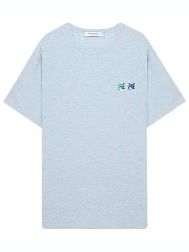 Double Monochrome Fox Head Patch Classic Short Sleeve T-Shirt Sky - MAISON KITSUNE - BALAAN 1