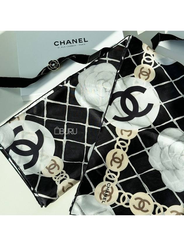 Camellia Square Silk Scarf Black - CHANEL - BALAAN 2