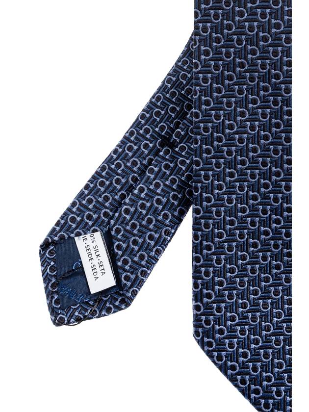 FERRAGAMO Silk Tie With Monogram, Men's, Navy Blue - SALVATORE FERRAGAMO - BALAAN 4