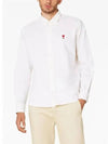 Button Down Boxy Fit Oxford Long Sleeve Shirt Natural White - AMI - BALAAN 3