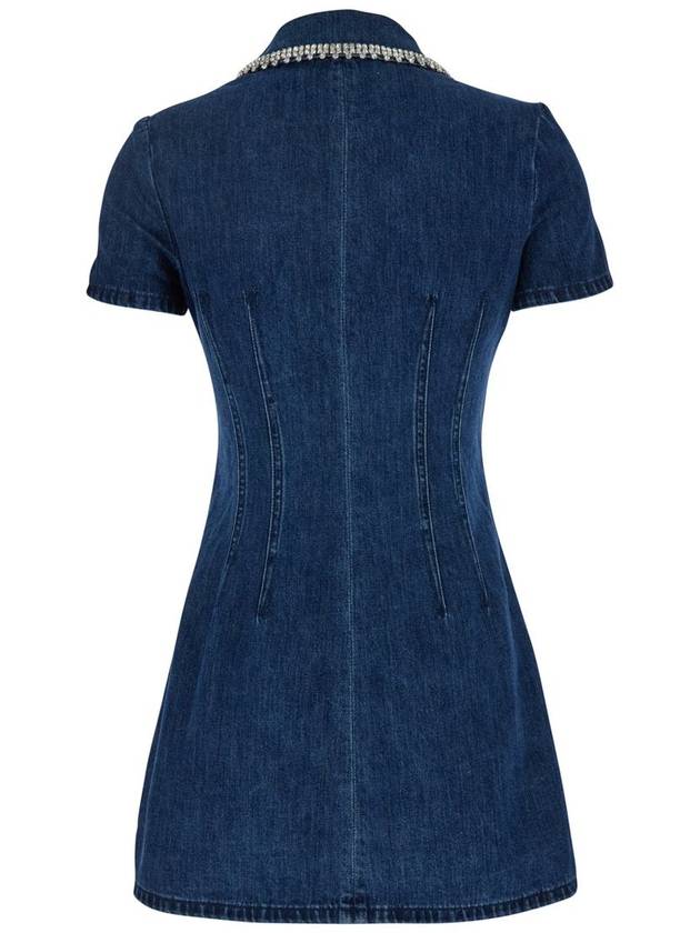 Blue Mini Dress With Rhinestoned Collar And Jewel Buttons With Crystals In Denim Woman - SELF PORTRAIT - BALAAN 2