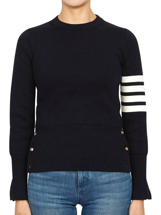 Milano Stitch Crewneck 4-Bar Cotton Crepe Knit Top Navy - THOM BROWNE - BALAAN 2