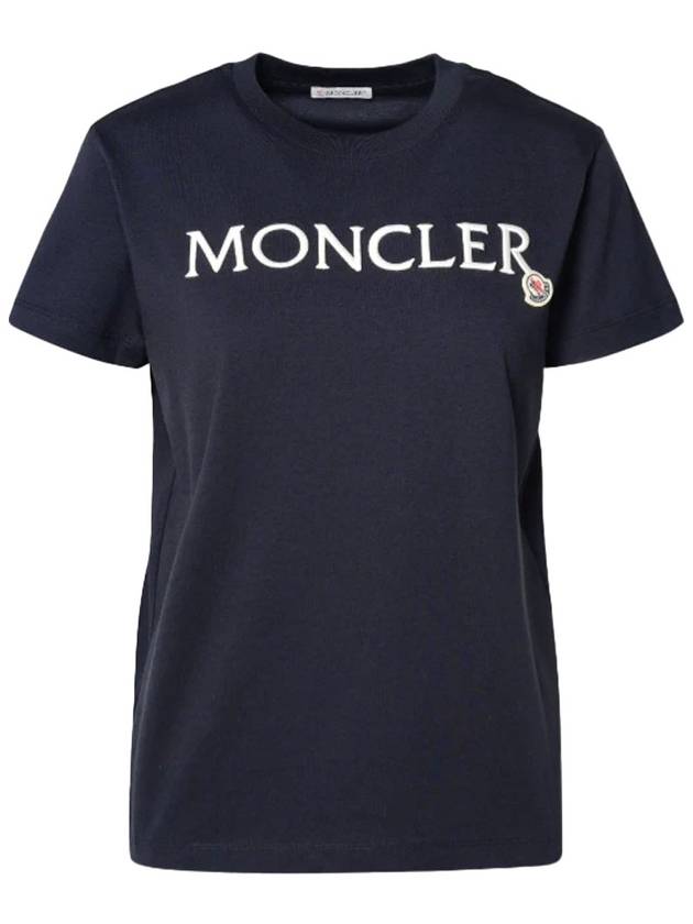 Embroidered Logo Cotton Short Sleeve T-Shirt Navy - MONCLER - BALAAN 2