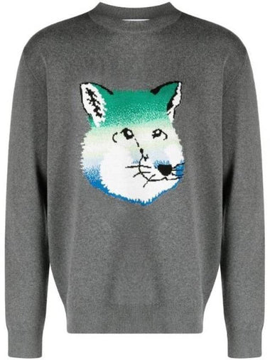 Vibrant Fox Head Intarsia Comfort Knit Top Grey - MAISON KITSUNE - BALAAN 1