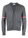 RWB V-neck Striped Virgin Wool Cardigan Grey - THOM BROWNE - BALAAN 3